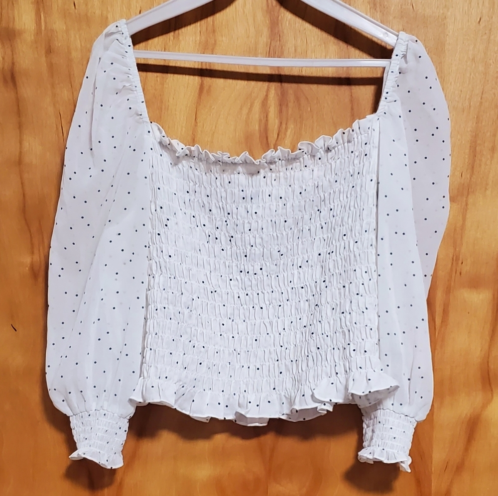 DIVIDED H&M WHITE POLKA DOT WOMEN BLOUSE